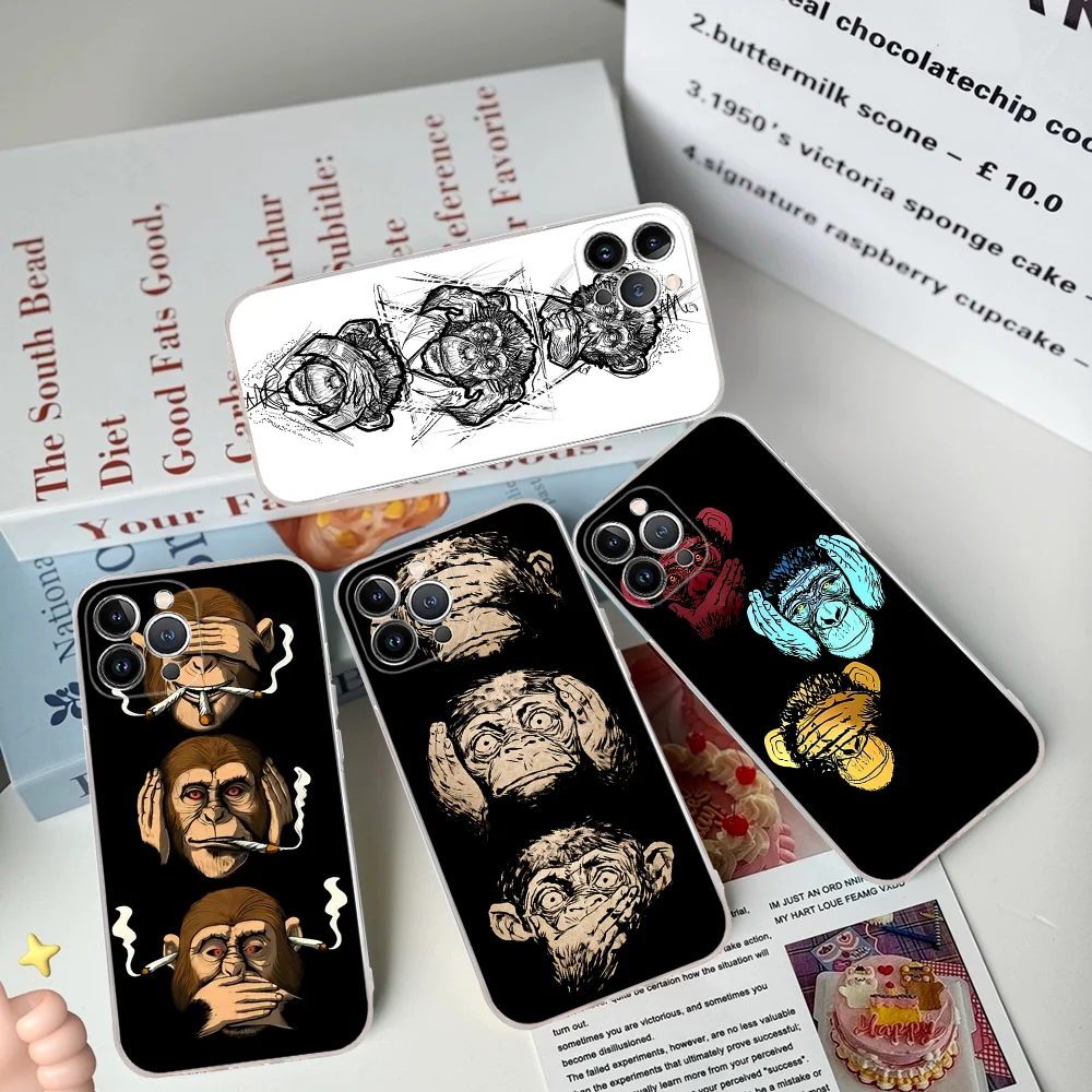 Three Monkeys Phone Case Silicone Soft for iphone 16 15 14 13 12 11 Pro Mini XS MAX Plus X Cover