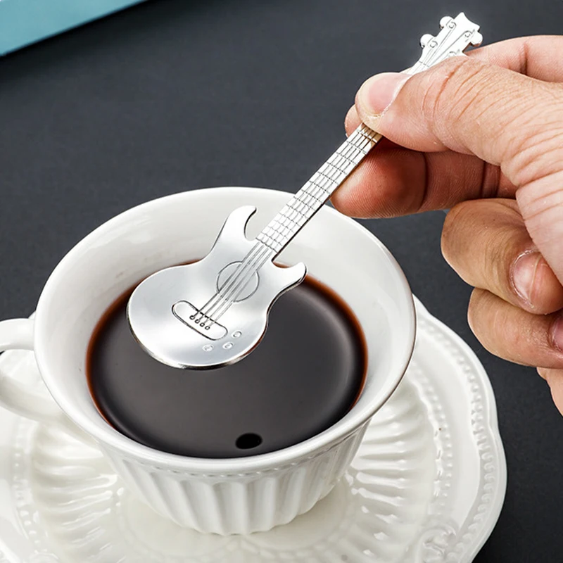304 Stainless Steel Guitar Coffee Stir Spoon Set Creative Multicolor Musical Shape Teaspoons for Dessert Afternoon Tea Set of 7 view 5