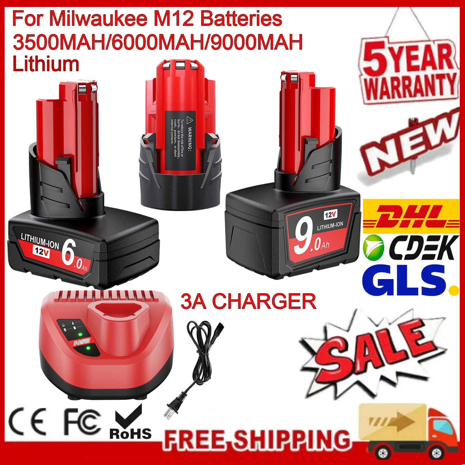 For Milwaukee M12 Battery And Charger 12V Rechargeable Replacement Battery 48-11-2402 48-11-2411 Power Tool Battery