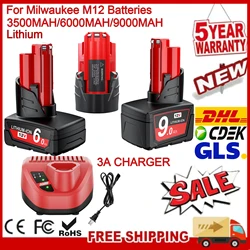 Para milwaukee m12 bateria e carregador 12v bateria de substituição recarregável 48-11-2402 48-11-2411 bateria da ferramenta elétrica