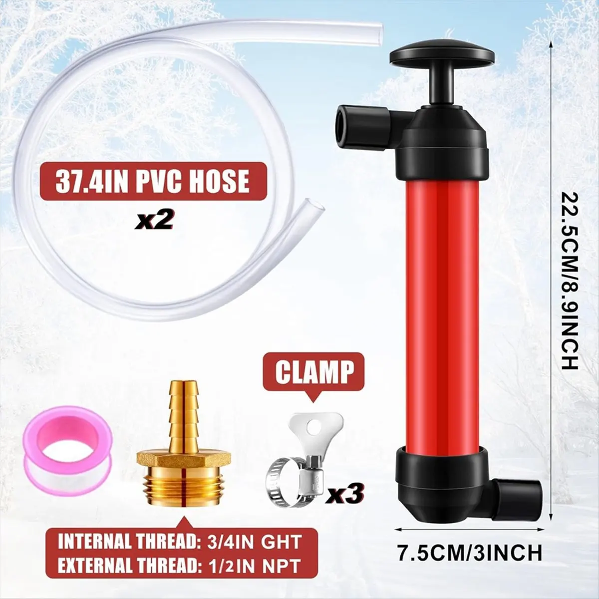 ABZT RV Antifreeze Siphon Hand Pump Kit, Liquid Transfer Pump with Two 1 Metre Clear PVC Hoses for Petrol, Oil and Fluids