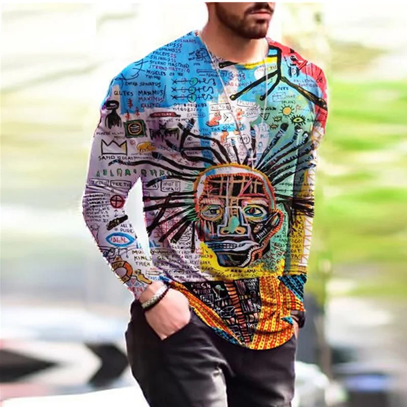 XS-6XL Plus Size Men\'s Clothing Fashion T-Shirts Autumn Long Sleeve Tie-dye Gradient Street Tee 3D Printing Oversized Male Tops