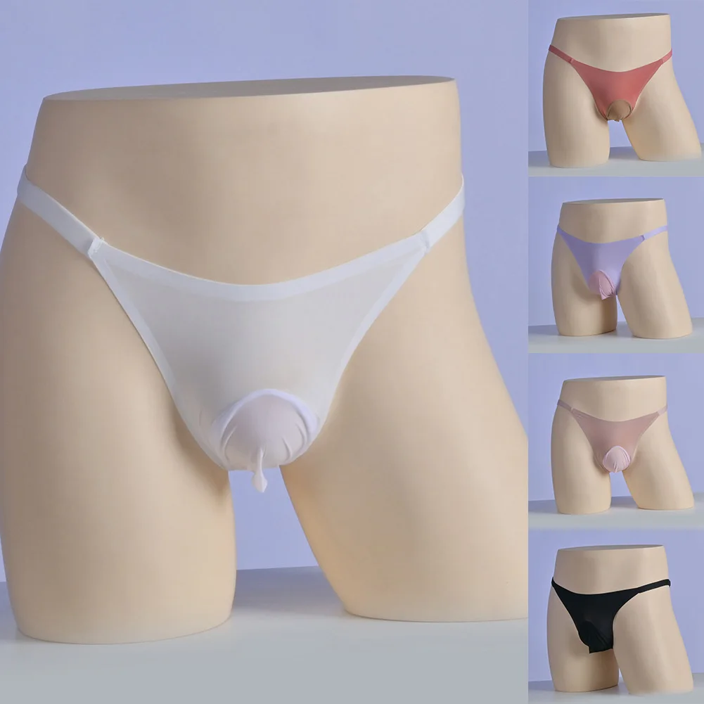 

Men Sexy Underwear Open Crotch Pouch Briefs Shiny Glossy Sheer See Through Lingerie Seamless Elastic Underpants Gaywear