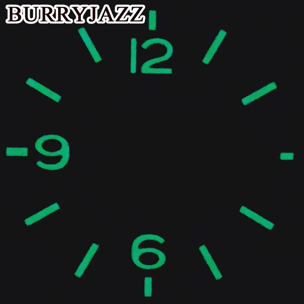 Burryjazz 29มม. ไม่มีโลโก้นาฬิกา NH36หน้าปัดสีดำสีเขียวส่องสว่างใส่ได้3นาฬิกา3.8นาฬิกาเม็ดมะยม