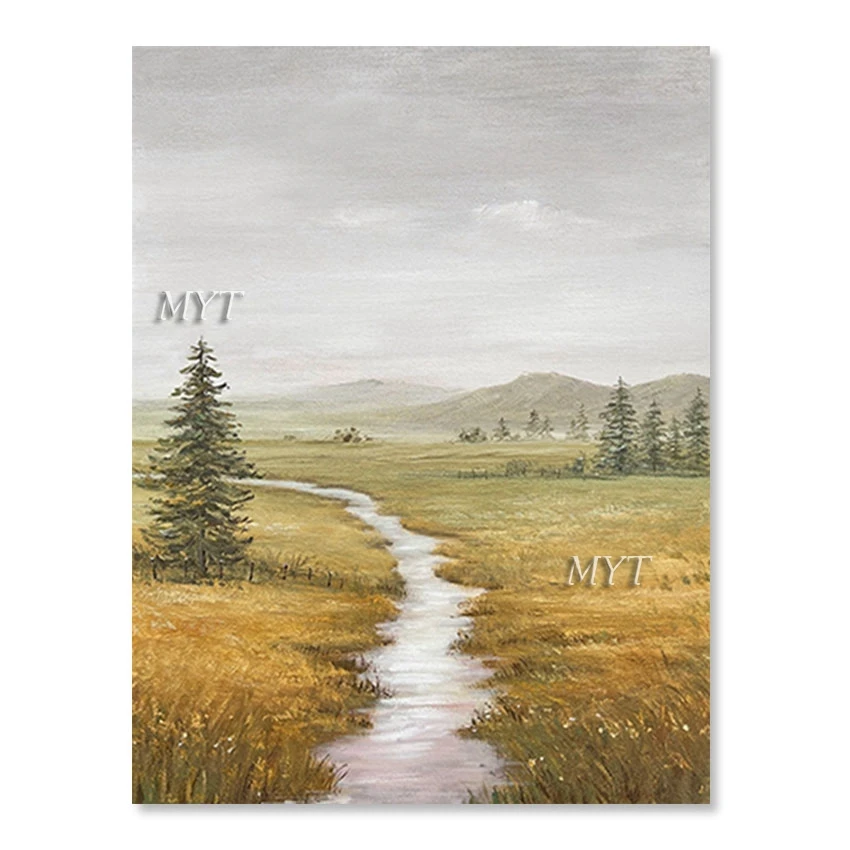 

Abstract Natural Scenery Oil Painting, 100% Hand-painted Artwork, Canvas Art, Grassland Streams, Wall Picture, Office Decor