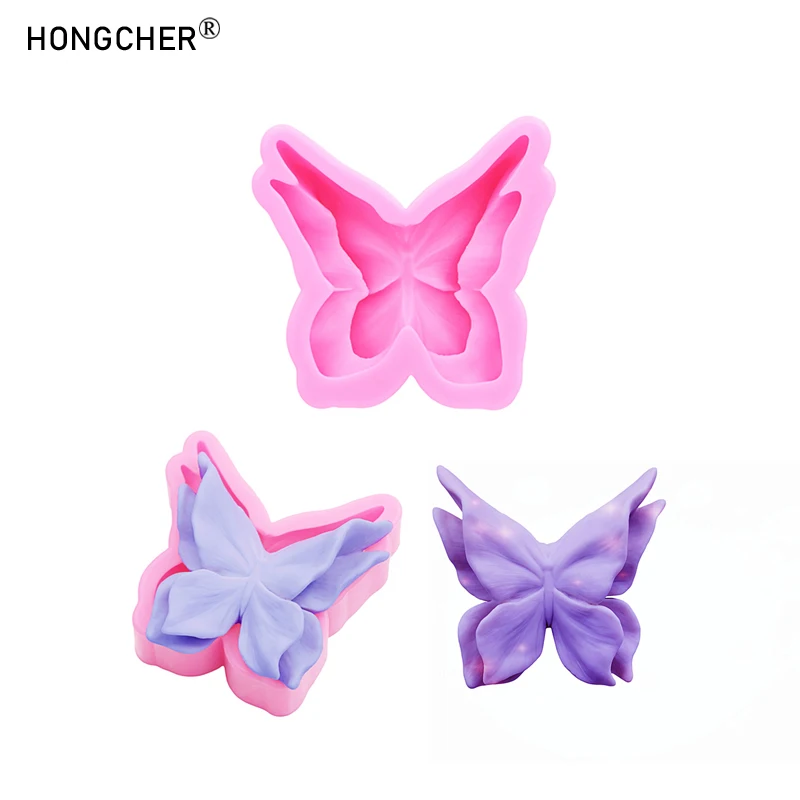 3D Doppelschicht Blume Schmetterling Schokolade Fondant Silikonformen Gips Aroma Kerze Ornamente Tropfformen