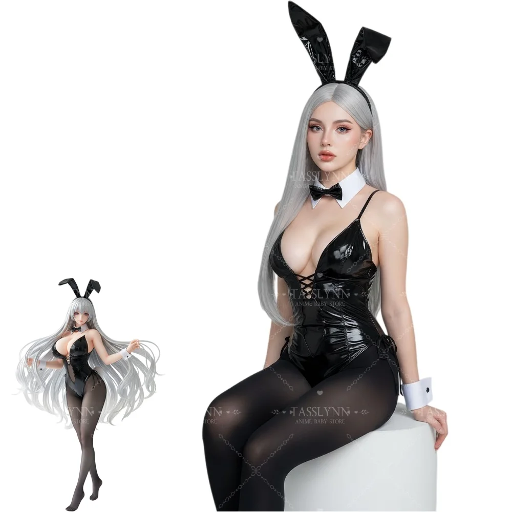 

Anime Azur Lane Yorktown Bunny Girl Cosplay Costume - Sexy Black Bodysuit with Bunny Ears for Halloween Party