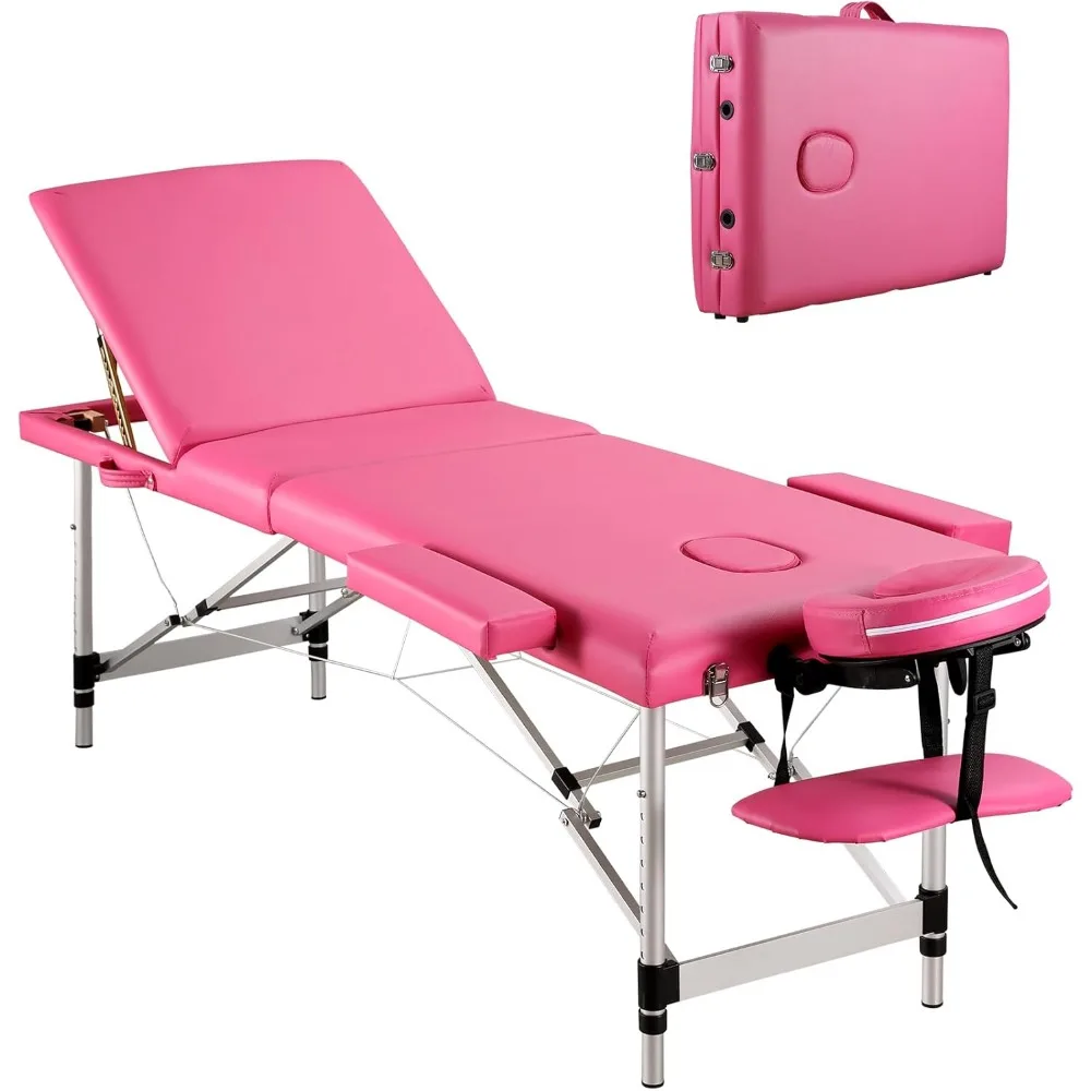 

Massage Table Professional Massge Bed 3 Fold 82 Inches Height Adjustable for Spa Salon Lash Tattoo with Aluminum Legs