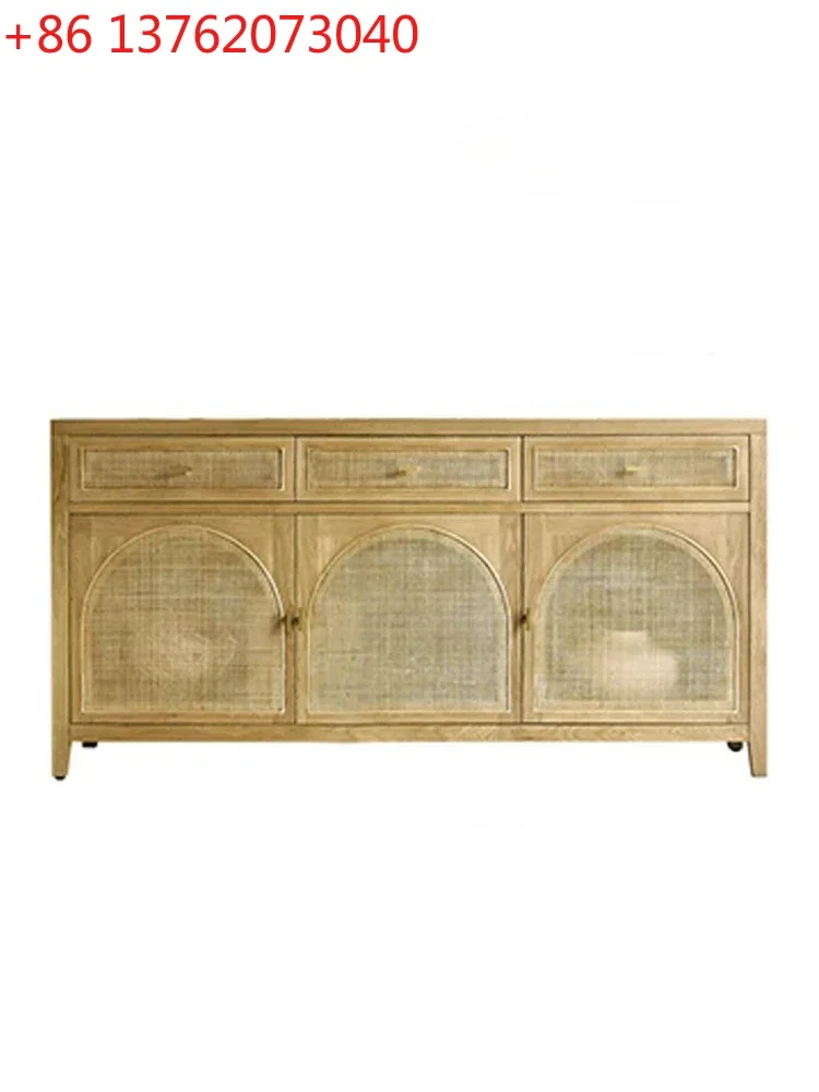 

Скандинавский приставной шкаф из массива дерева и ротанга с тремя дверцами и выдвижными ящиками, напольный шкаф для хранения