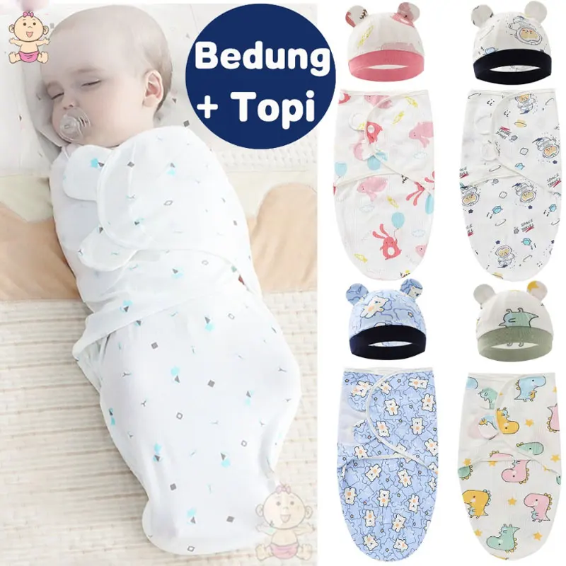 

2pcs Set Newborn Cotton Swaddle With Hat Baby Sleeping Bag Sack Infant Wrappers Baby Instant Soft Bedding Wrap Blanket Fashion