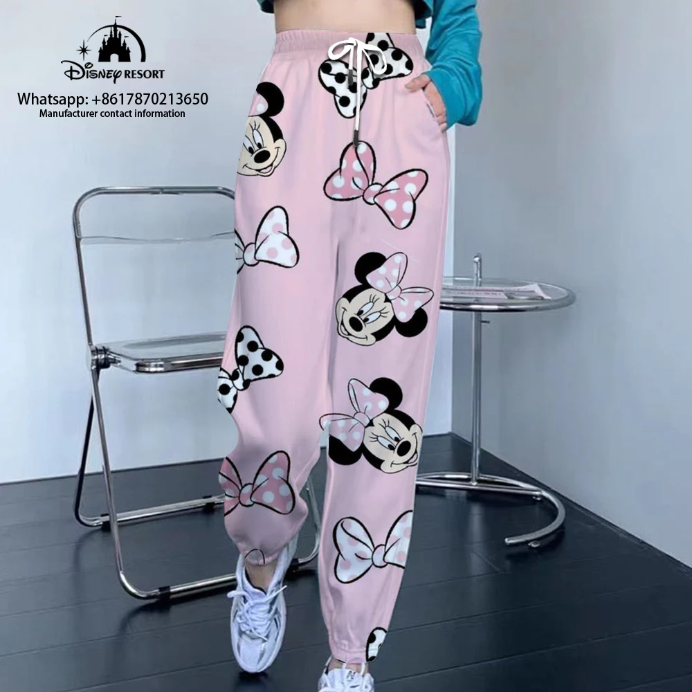 Mickey Minnie and Stitch cartoon print autumn hot sale women's fashion casual jogging sports pants street style drawstring pants