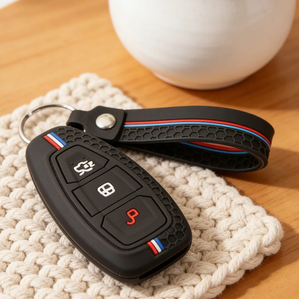 Ergonomic Honeycomb Grip Smart Key Case With Keychain for Ford ST Line Fiesta Focus Mondeo Ecosport Kuga Puma Edge Escape