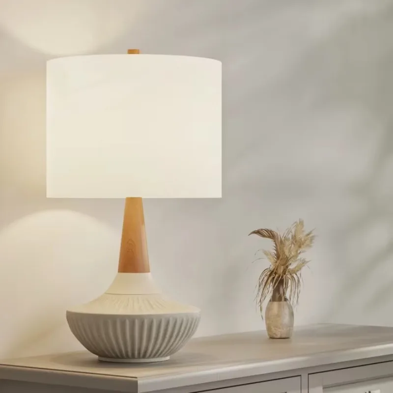 Solid wood table lamp with ceramic wood resin table lamp
