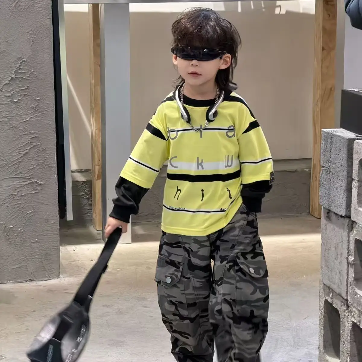 Boys Letter Printing Fake Two-piece Sweater Camouflage Trousers Two-piece Set Children's Clothing 2026  Spring and Autumn Suit