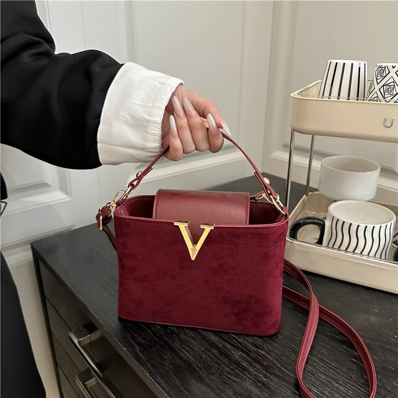 Fashionable Mini Suede Women's Bag, Faux Suede Tote Bag, Hardware Lock Buckle Decoration Handbag Purse Shoulder Cross Body Bags view 2