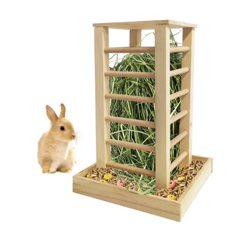 

50 Pcs Small Animal Pet Self-Feeding Hay Manager Grass Holder Wooden Bunny Chinchilla Guinea Pig Cage Accessories Waste-Free