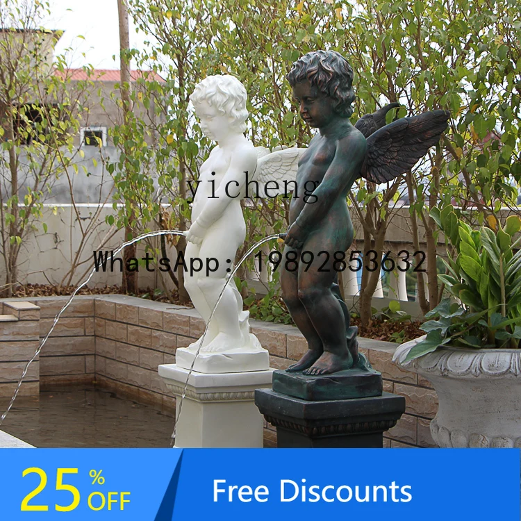 

child urination artwork sculpture garden landscape fish pond decoration flowing water fountain handicraft ornament
