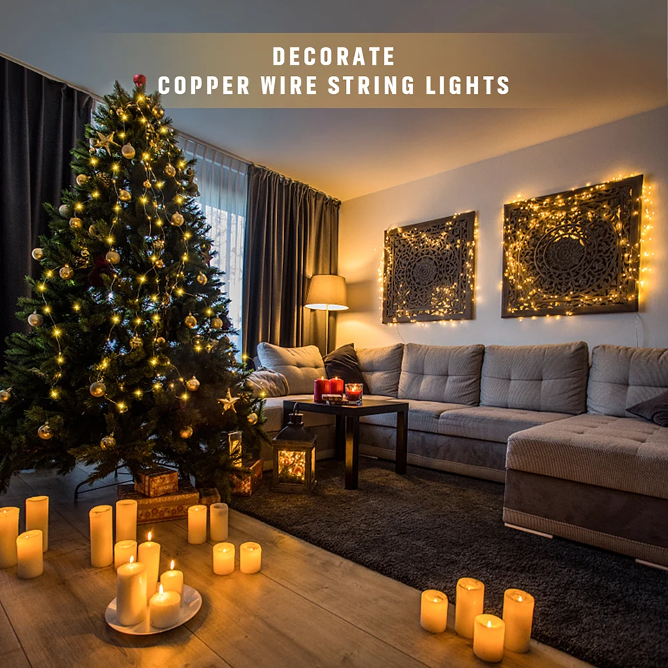 EU Power Supply LED Copper Wire Fairy Lights String 10/20/30/50M Holiday Party Home Decoration Lamp For Christmas Garden Decor