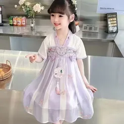 Children's Short sleeved Dress Summer Baby Chinese Style Ancient Hanfu Little Girl Sweet Princess Dress