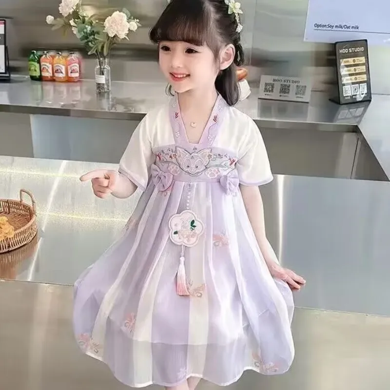 Children's Short sleeved Dress Summer Baby Chinese Style Ancient Hanfu Little Girl Sweet Princess Dress