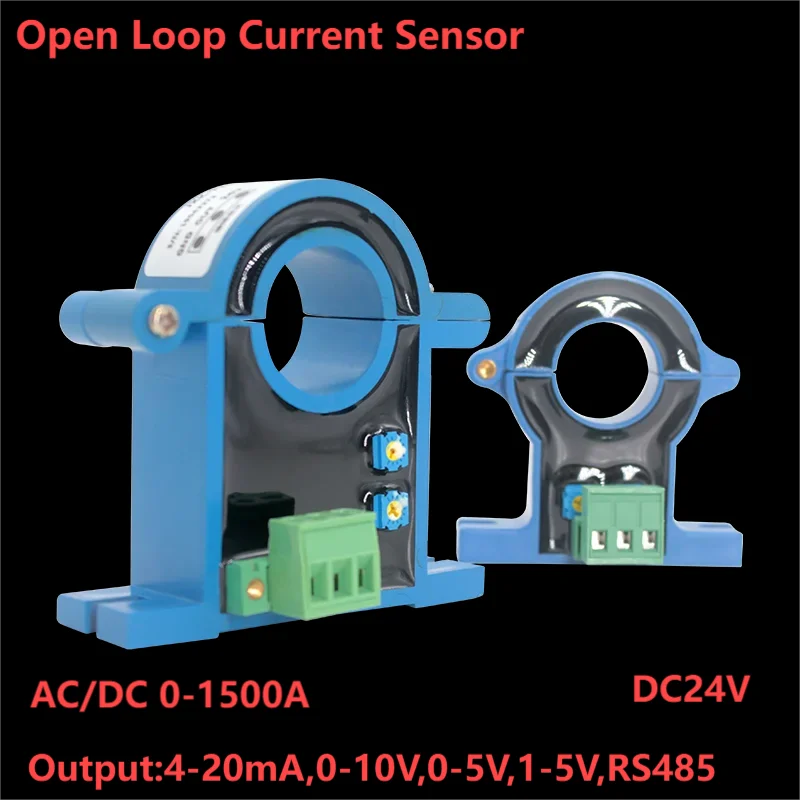 38mm 50mm Hole Hall DC Current Transmitter Signal Isolator DC24V Hall Perforated AC Current Transducer 0-200A 300A to 0-10V