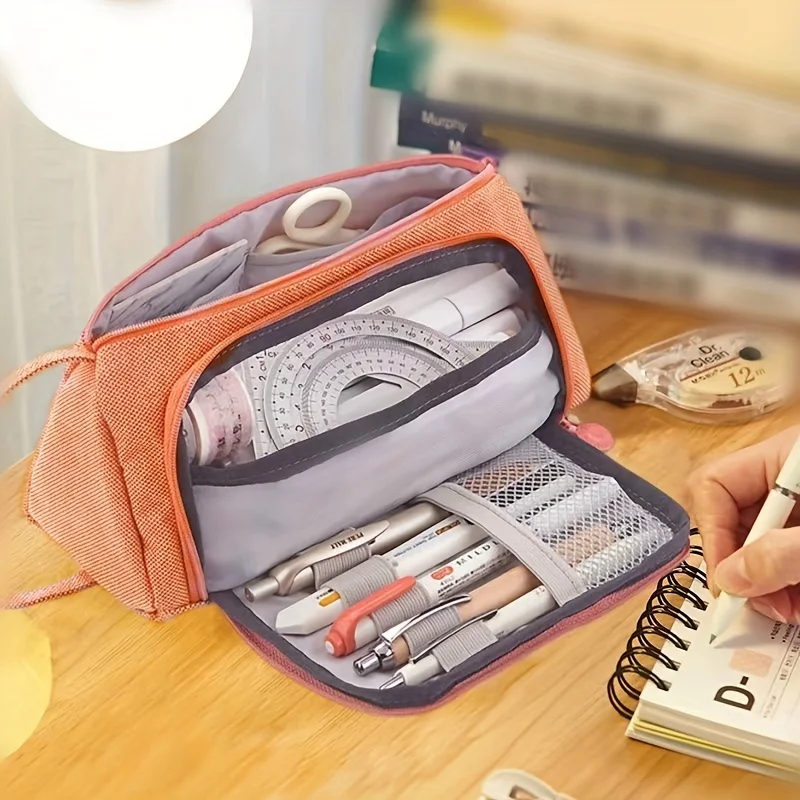 Estuche de lápices grande para estudiantes, papelería portátil, almacenamiento de bolígrafos, caja de bolígrafos, bolsas, suministros de papelería