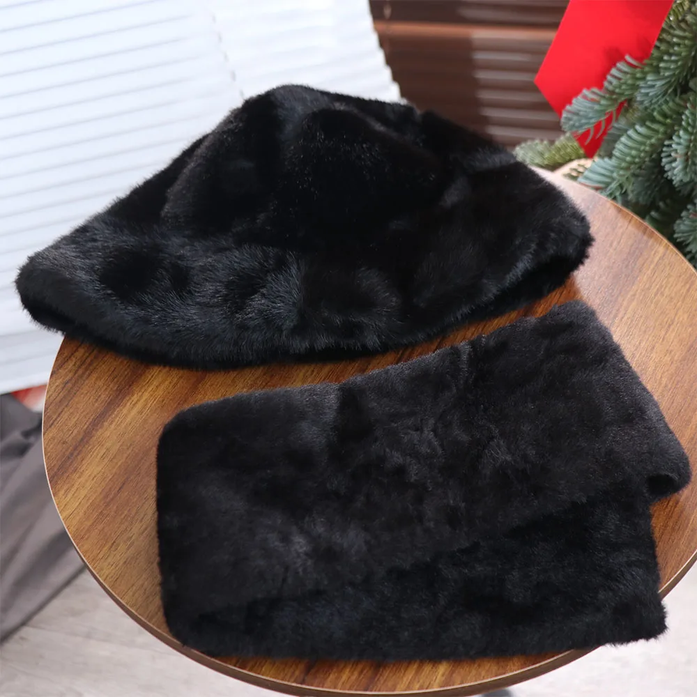 Moda inverno autunno cappelli a secchiello in pelliccia sintetica antivento cappello da uomo di lusso sciarpa sciarpa calda soffice da esterno maschile