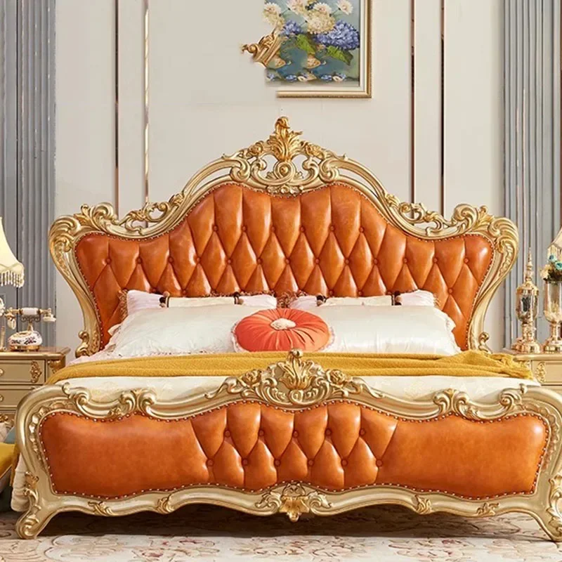 Leather Custom Luxury Double Bed European Hand Carved Luxury Modern Double Bed Queen Girl Muebles Para Dormitorio Furniture