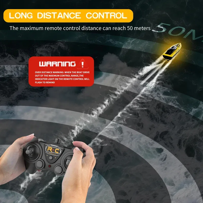 เรือเร็วบังคับวิทยุ V333 2.4G - ความเร็วสูง 15 กม./ชม. เรือแข่งสีเหลือง ใช้งานได้ยาวนาน เหมาะเป็นของขวัญสำหรับเด็กและวัยรุ่น