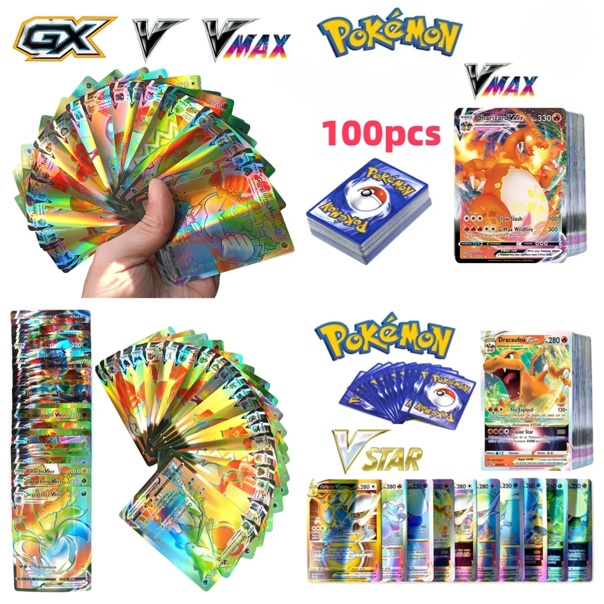 100 pz Carte Pokemon GX Vmax MEGA Charizard Pikachu Carte Pokémon Gioco Battaglia Carte Trading Carte Brillanti Regali Giocattolo