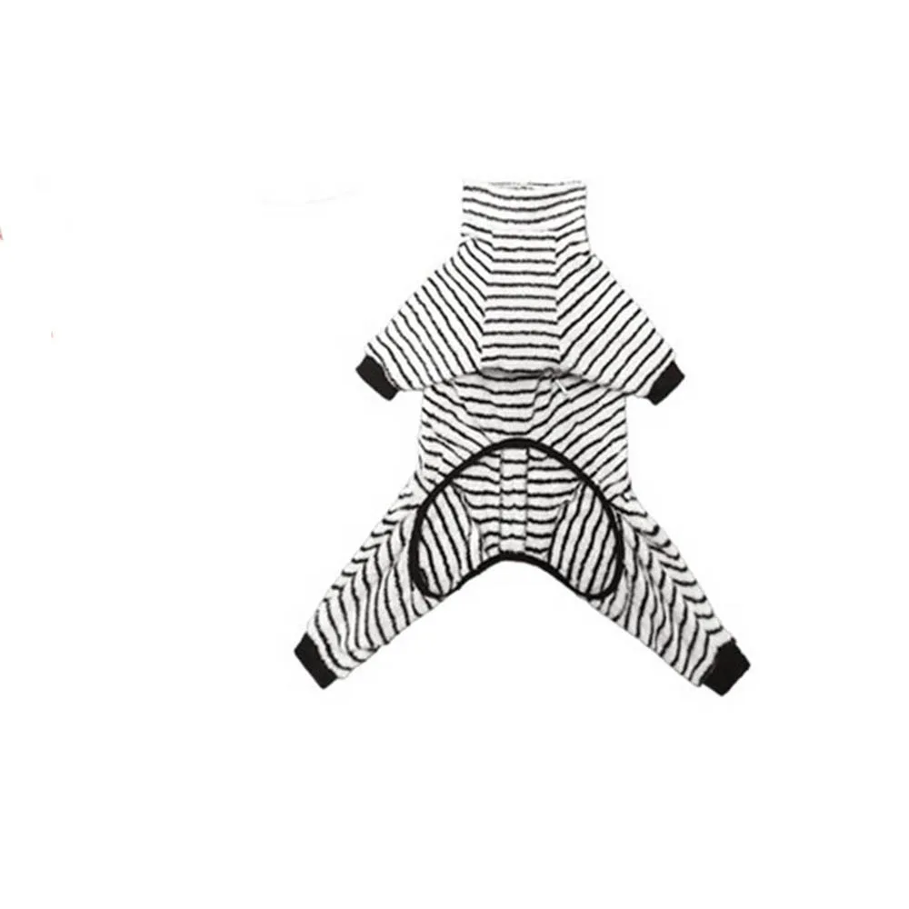 

Cozy Anti-hair Loss Striped Dog Pajamas Jumpsuit Cotton Material Four-legged Design Dog Pajamas Warm Dog Sleepwear Dog Costume