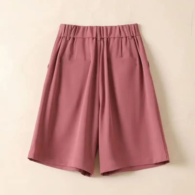 Verde sólido Casual cintura alta pierna ancha bolsillos botón suelto pantalones cortos de mujer moda coreana traje de verano pantalones cortos mujeres 2025 verano