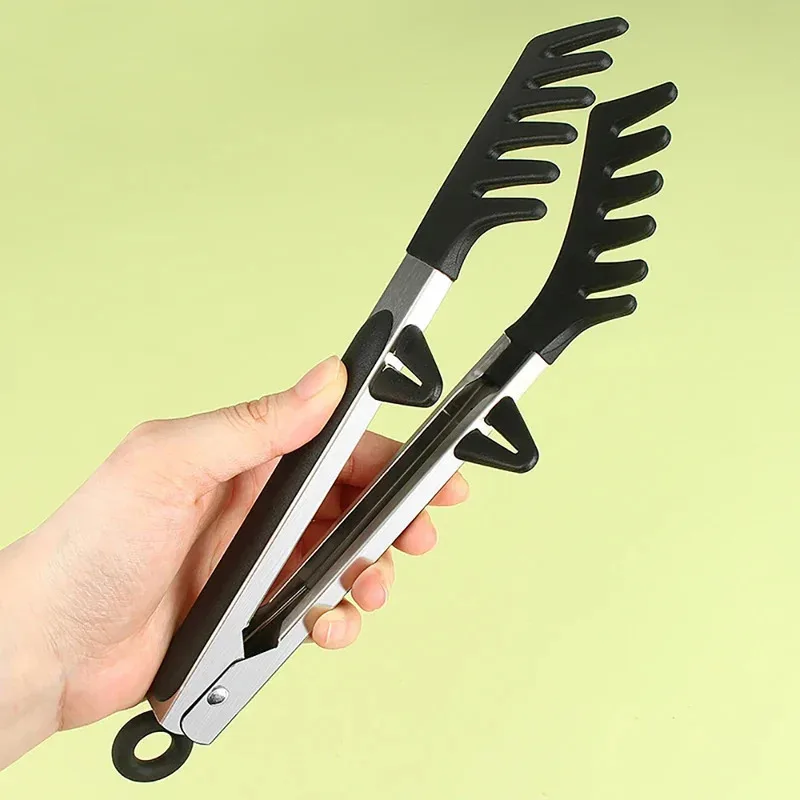 ملقط معكرونة من السيليكون المقاوم للحرارة مقاس 9 بوصة مع أسنان، خادم سباغيتي غير لاصق للطهي والسلطة والمعكرونة