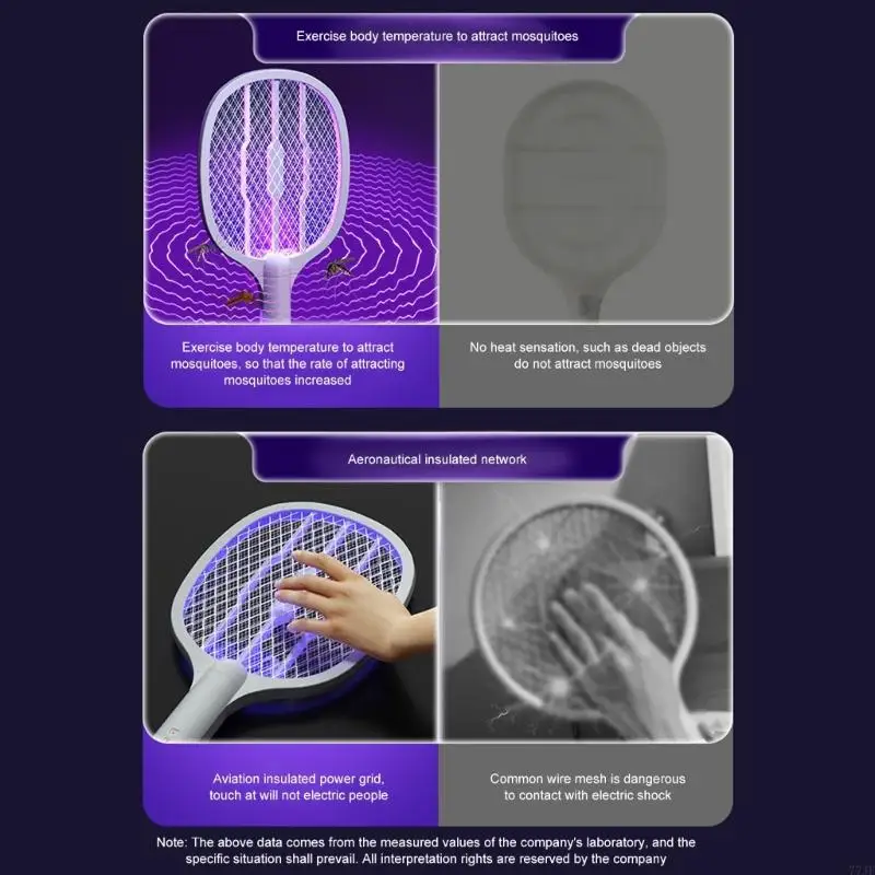 77JF 2 1 elétricos Lâmpada portátil portátil USB Charging Fly Racket