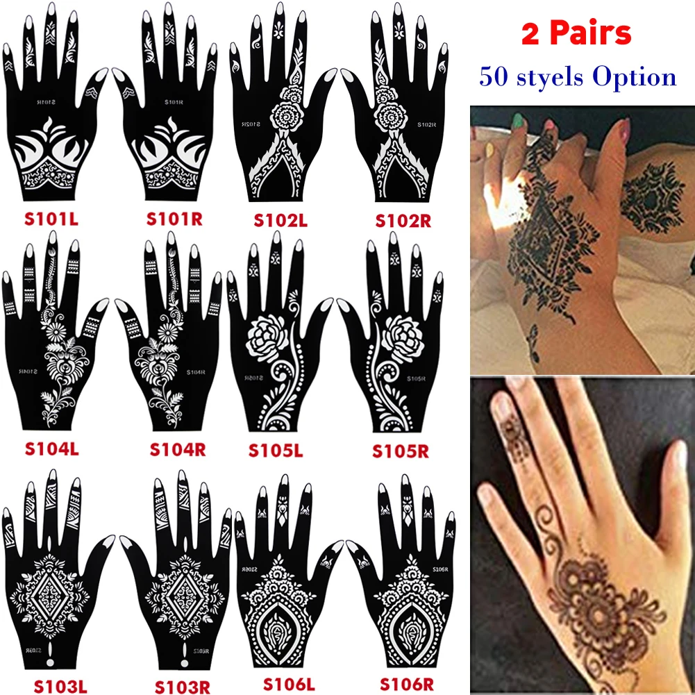 Set of 10pcs Hand Henna Stencils for Body Paint - 5 Pairs of Floral Templates for Airbrush Mehndi Temporary Tattoos