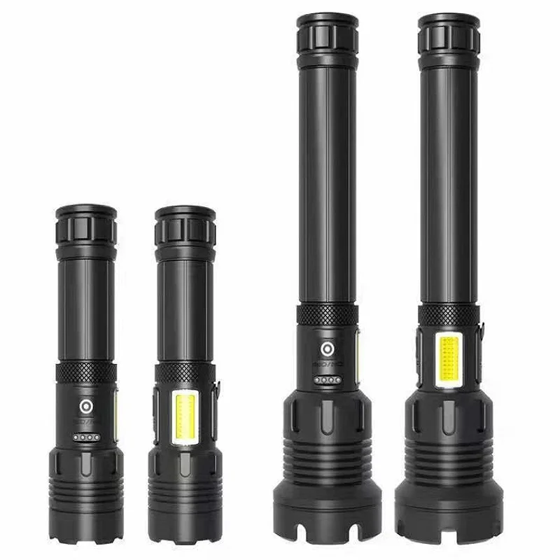 XHP390 Rechargeable Led Flashlight Dual Battery Super Bright High Power Led Flashlight COB Side Light Tactical Torch 18650 26650