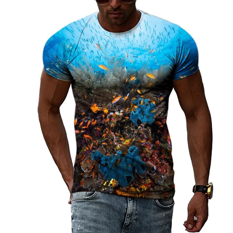 Summer Casual Style Underwater World graphic t shirts For Men Fashion Holiday Taste harajuku 3D Print short sleeve t-shirts Top