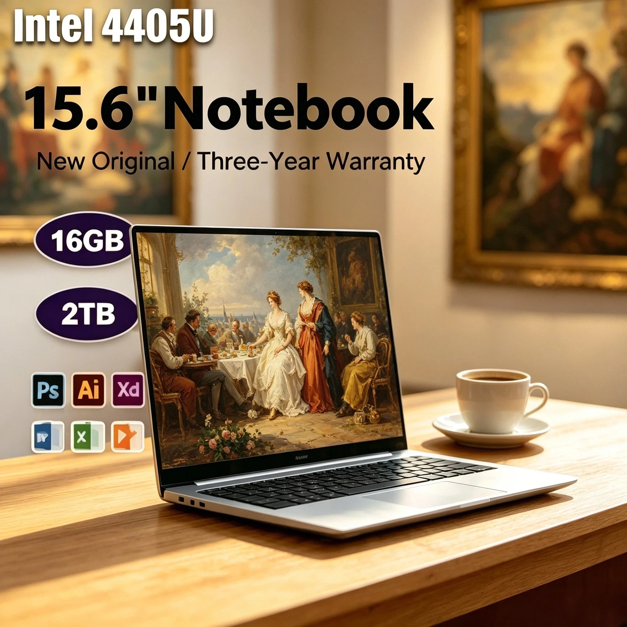 Portátil Ultra Delgado Intel Pentium 4405U de 15.6 Pulgadas, Windows 11, 16GB RAM, 2TB SSD, Notebook para Juegos, Oficina y Estudio, 1920x1080, PC para Juegos