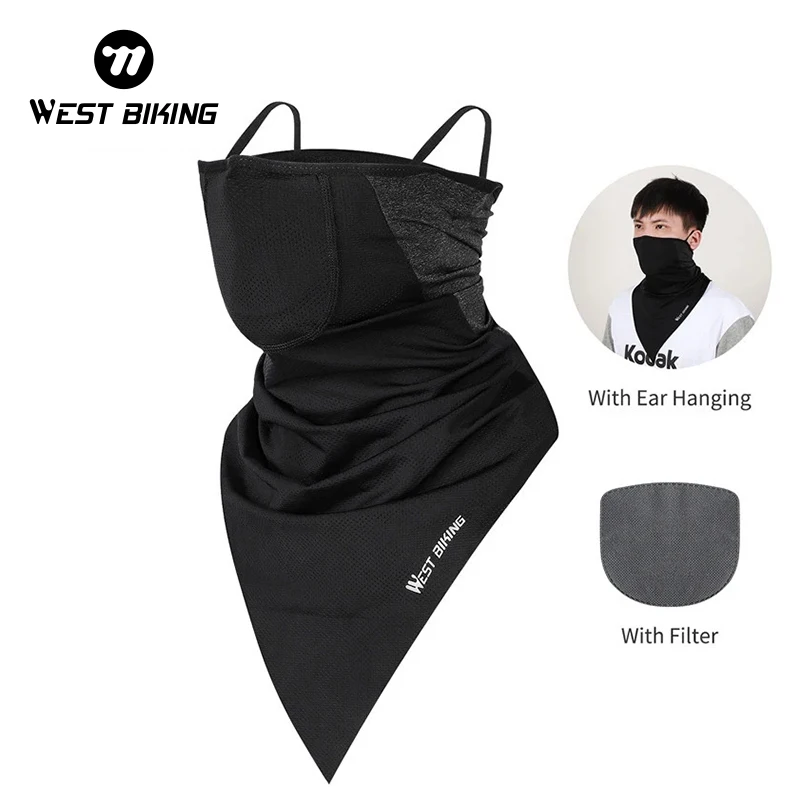 WEST BIKING Summer Sports Mask Ear Hanging Ice Cloth Cool Headwear Activated Carbon Filter Cycling MTB Bike Bicycle Riding Scarf