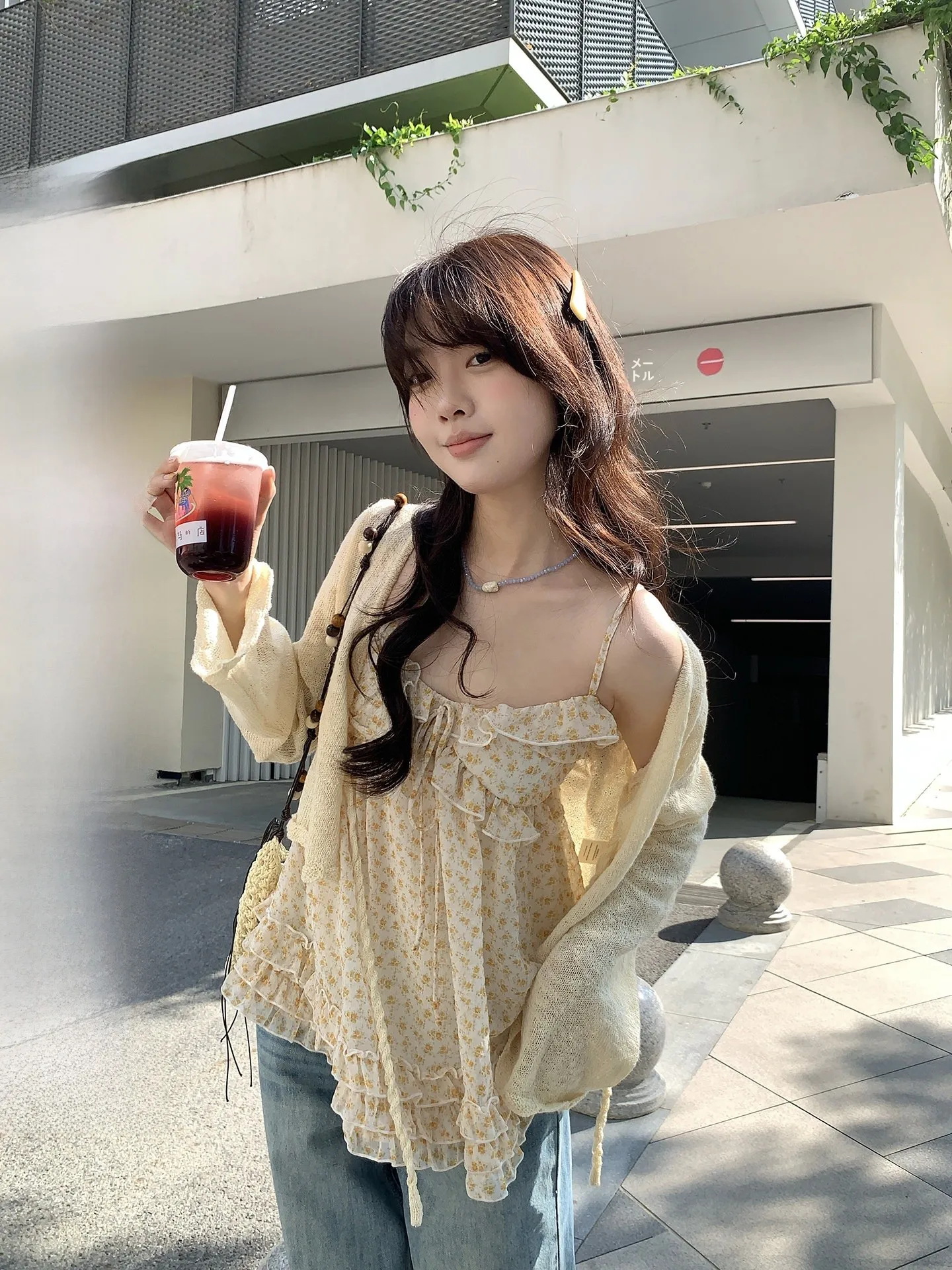 

Нежная блузка с цветочным кружевом и поясом в корейском стиле, многослойный топ средней длины, повседневный дышащий женский топ для весны 2026