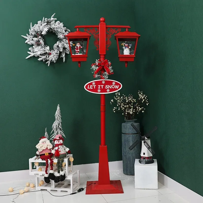 

Santa Claus Street Lamp Post Musical Light Prop Christmas Gift Ideas Snowing Street Lamp for Christmas Decoration