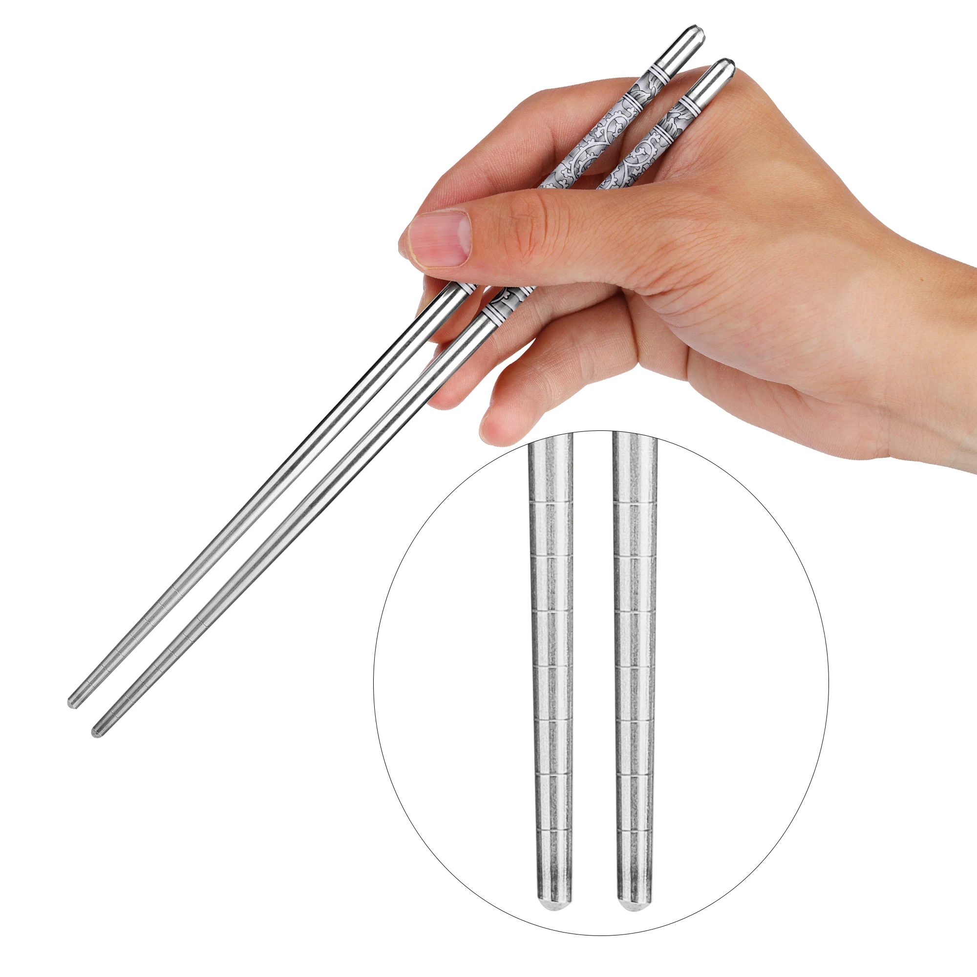 1Pair  Food Stick Chinese Traditional Flowers Pattern Stainless Steel Chopsticks Tableware Christmas Gifts 8.8inch