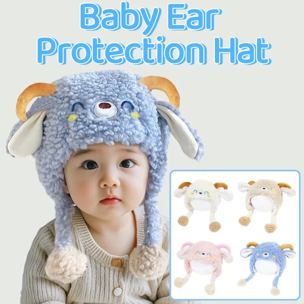

Cartoon Lamb Beanie Caps Thickened Coldproof Children's Pullover Hats Windproof Comfortable Baby Ear Protection Hat