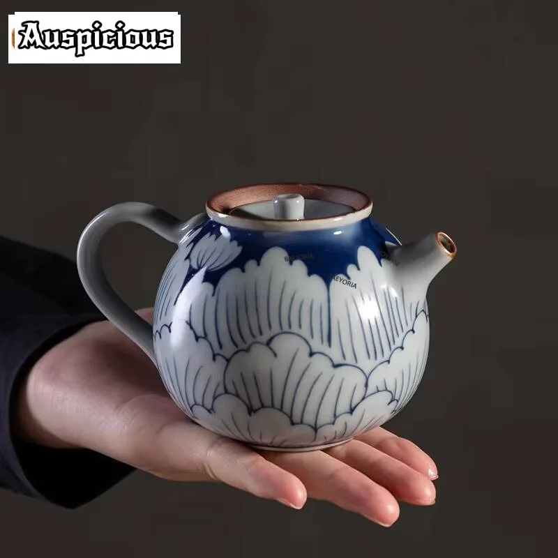 

140ml Japanese Style Coarse Pottery Teapot Master Cups Handmade Blue And White Kettle Kung Fu Tea Teaware Customized Gift