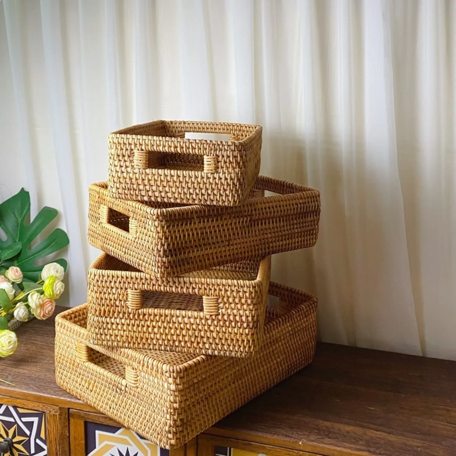 

Handmade Rattan Baskets, Tabletop Sundries Storage Baskets, Woven Baskets, Home Storage Baskets Organizers, Organizations