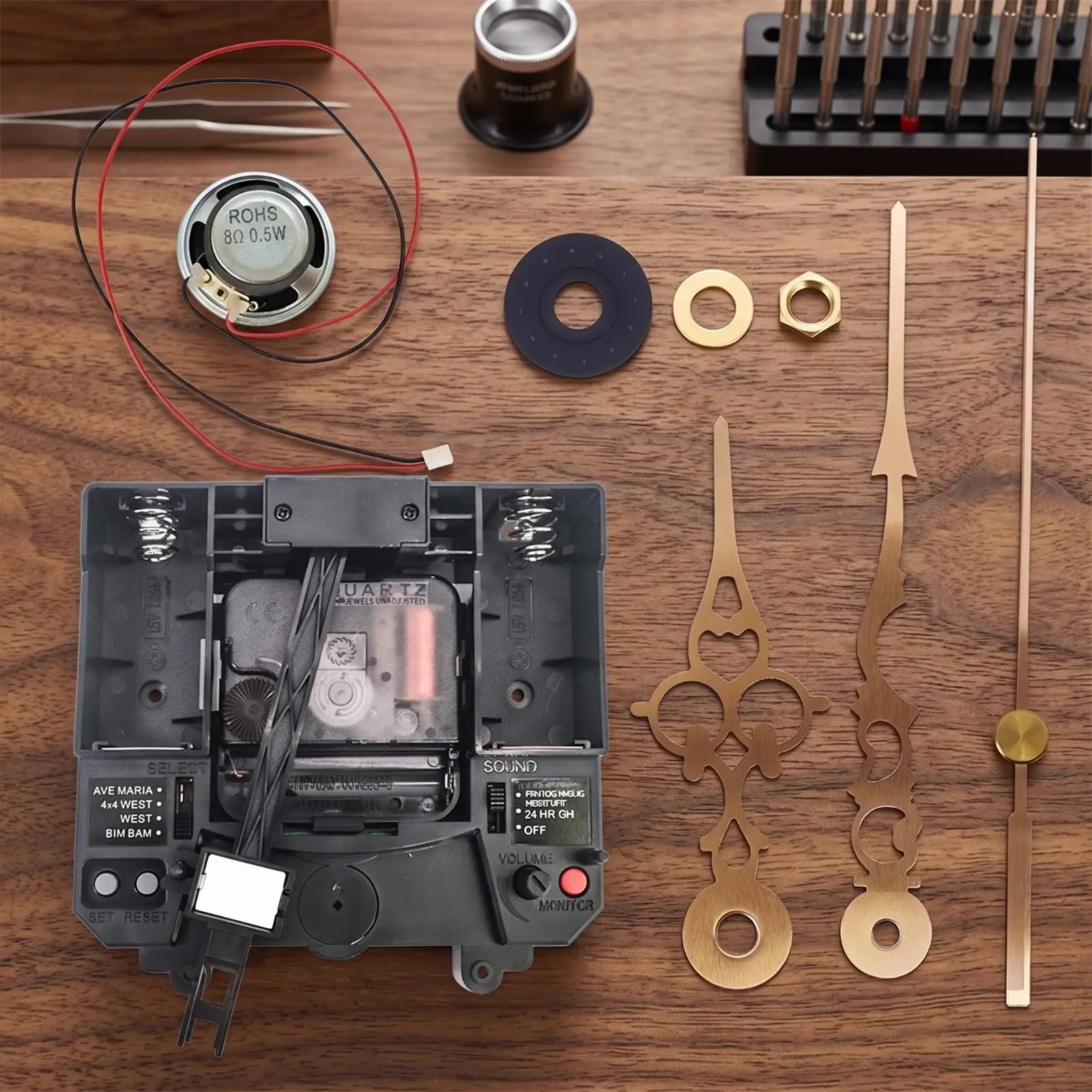 Complete Clock Movement Kit with Built-in Pendulum and External Speaker for Chiming Wall Clock Projects