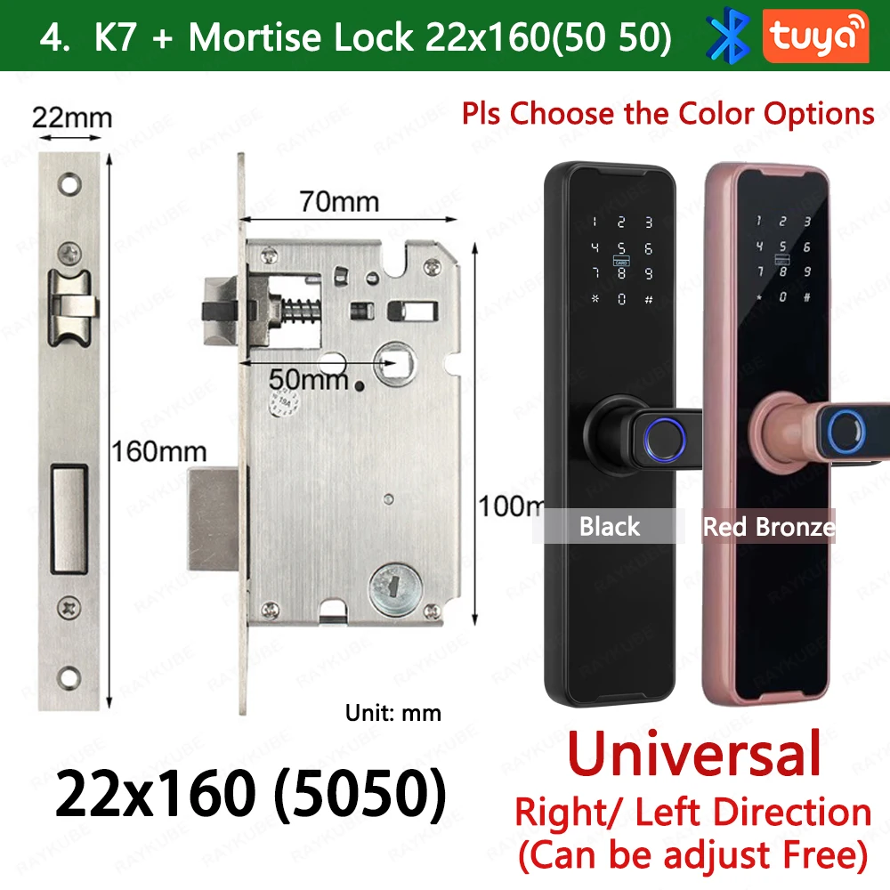 RAYKUBE Biometrisch vingerafdrukdeurslot K7 Pro+ Smart Lock Tuya-app Ontgrendeling op afstand Keyless Lock Elektronisch deurslot