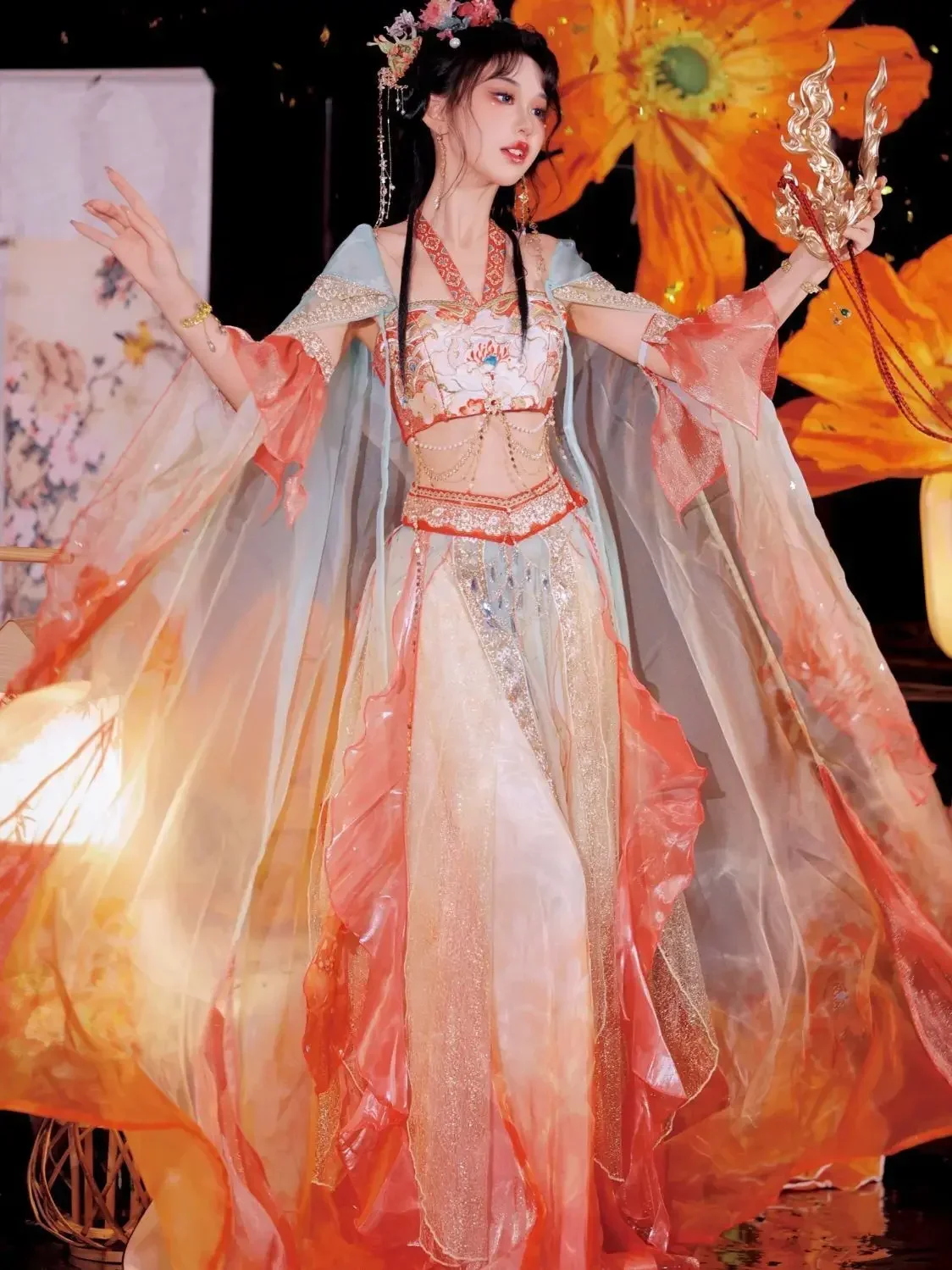 2026 جديد الحرير الأحمر كوي الأسماك الغريبة سحر تحلق الهندي آلهة حمالة هيزي تنورة السفر اطلاق النار فستان كلاسيكي راقصة #5