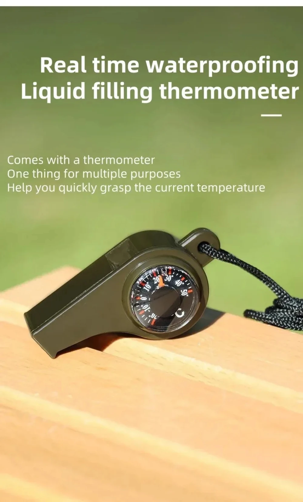 3-in-1 Outdoor-Notfallpfeife mit Kompass, Thermometer, Outdoor-Pfeife, Bequem zu Tragen, Geeignet für Camping und Wandern – Detail 10