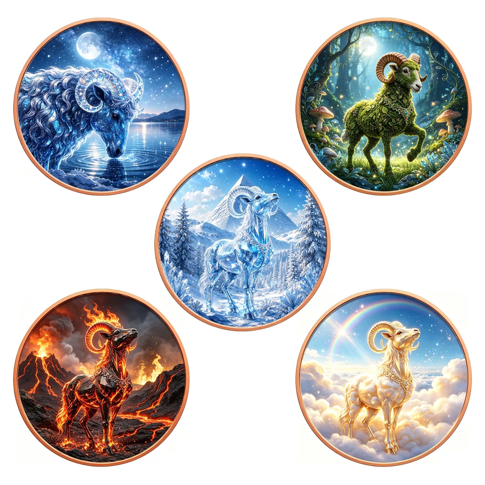 1pc 1oz .999 Fine Copper Mythical Element Ram Challenge Coin Fantasy Aries Goat Commemorative Medal Holiday Gifts for Collection